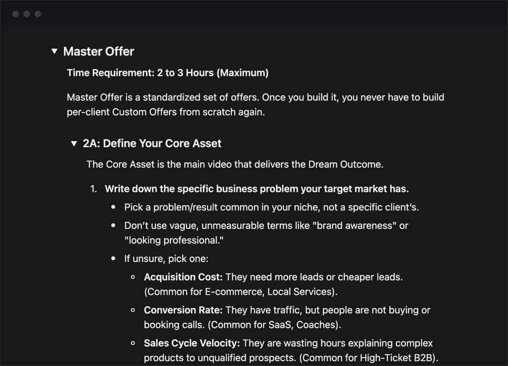 Master Offer worksheet